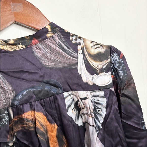 Klements colorful silk long sleeve midi shirt dress size L - Picture 4 of 5